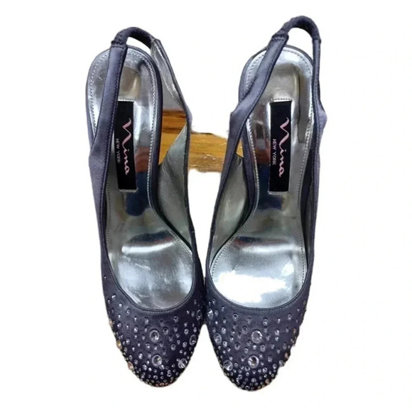 Nina Dark  Grey Slingback Heels With Embellishments Size 6.5 - Picture 3 of 10